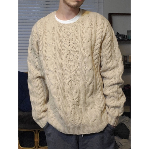 J. Crew Cable Knit Sweater 100% Lambs Wool (XL) - Picture 2 of 7